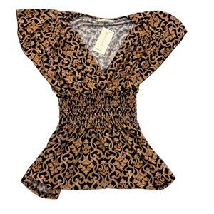 NWT Seven Islands Women’s Short Sleeve Top Medium Gold & Black V-Neck
